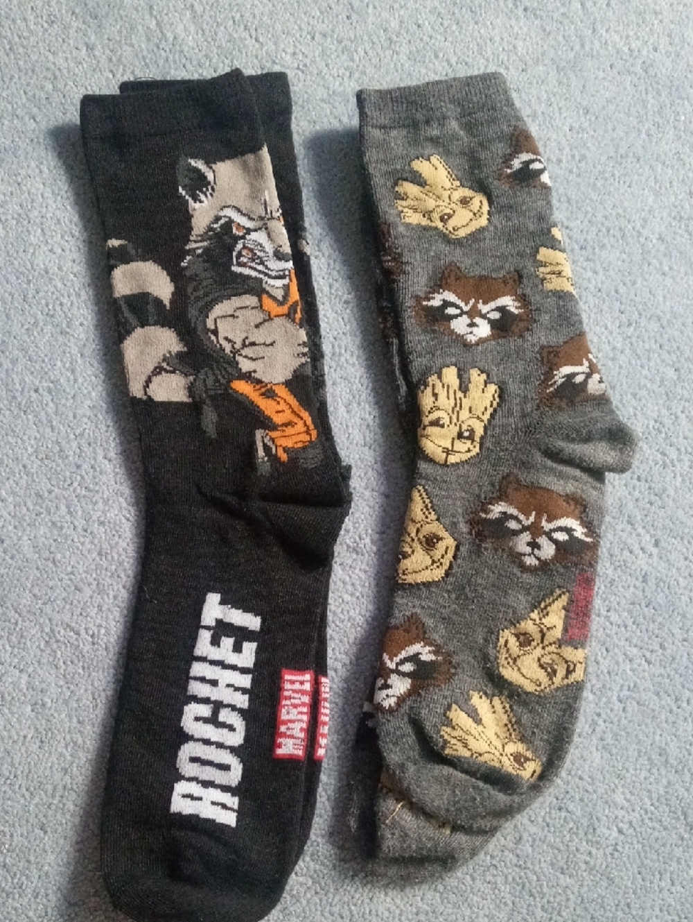 Marvel Rocket & Groot Crew Socks - Black, Gray, Brown, Yellow
